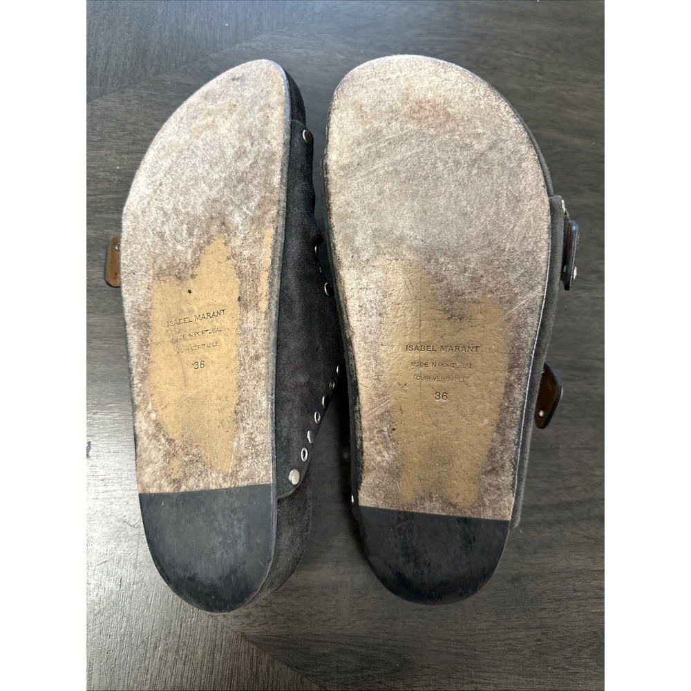 Isabel Marant Lennyo Grommet Studded Slide Sandals Black Suede Size 36 - Picture 8 of 9